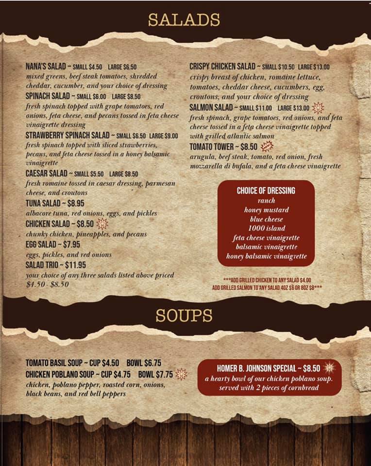 Salads and soups menu
